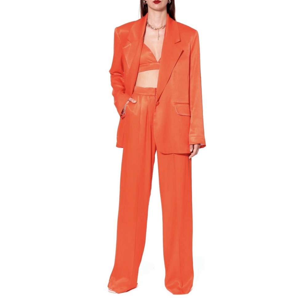 AGGI Bellamy Satin Nasturtium Blazer in Orange silk womens sizs medium New W/Tag - Picture 1 of 8